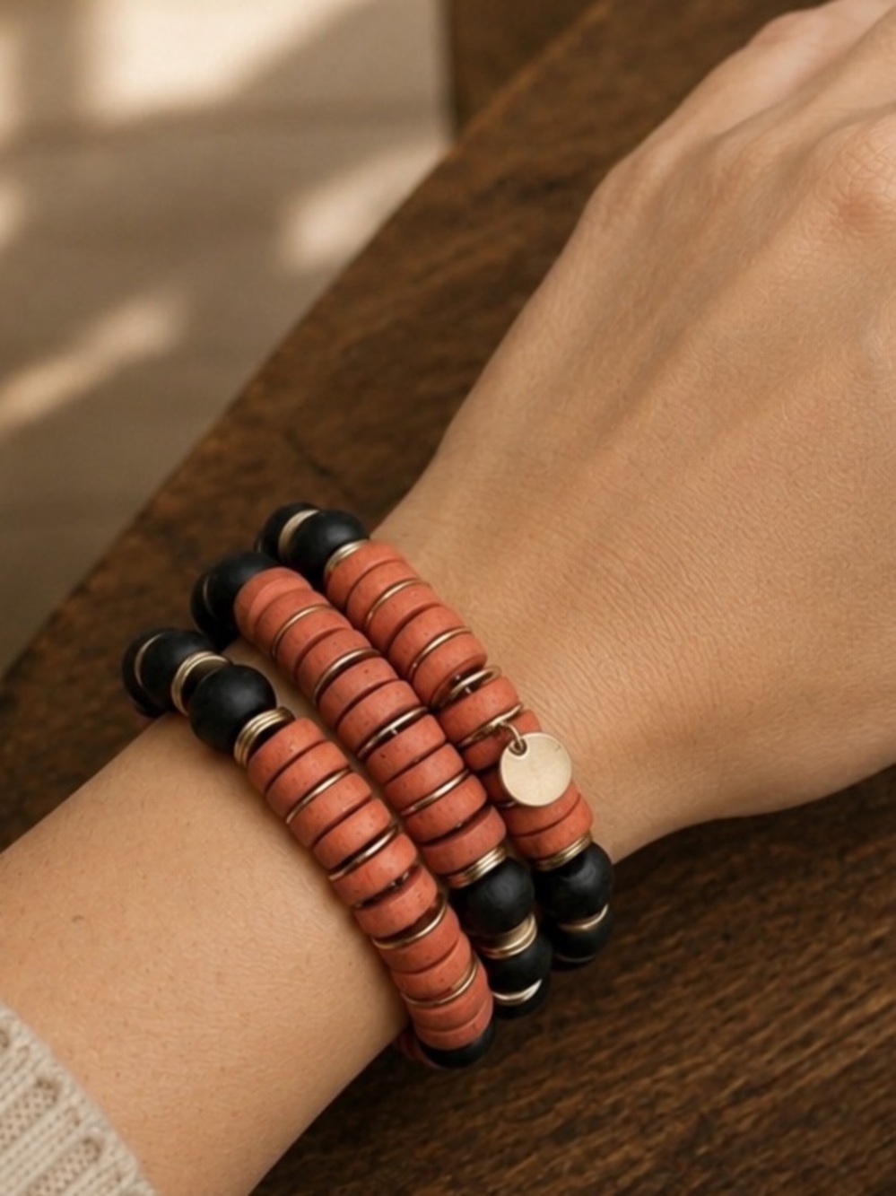 Plunder Black & Orange Stacked Bead Bracelet Set - Picture 2 of 3